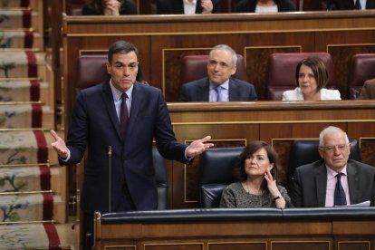 Pedro Sánchez durante su intervención en el Congreso, ayer.