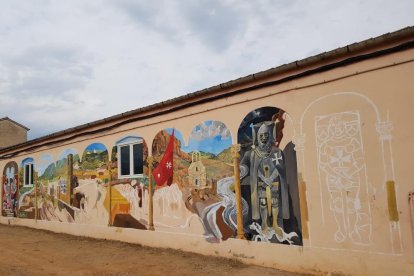 Imagen del mural, aún en elaboración, en la cooperativa de Palau de Noguera.