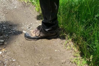 Una petjada de l’ós a la Vall de Boí, vora el peu d’una persona.