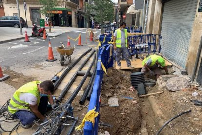 Les obres del carrer Bonaire, ahir al matí.