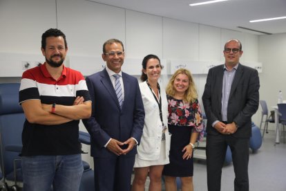 Manuel Sánchez, Jaume Masana i Reyes Grases, ahir després de firmar el conveni a IRBLleida.