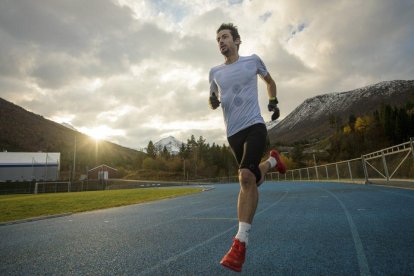 Kilian Jornet durante un entrenamiento reciente en pista.