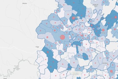 Un detall del mapa de casos de coronavirus per municipi.