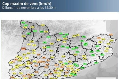 Cops màxims de vent fins al migdia.