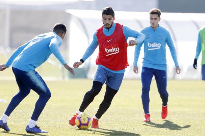 Luis Suárez, durant l’entrenament del FC Barcelona a la Ciutat Esportiva.