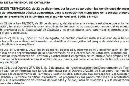 La Generalitat selecciona 20 municipios para la prueba piloto del Programa de promoción de la vivienda en el mundo rural