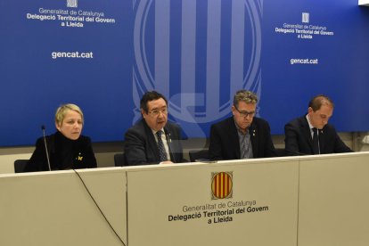 La roda de premsa a la delegació del Govern posterior a la la reunió institucional de seguiment de les actuacions per fer front als danys dels aiguats de l'octubre.