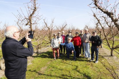 Imatge d’un grup arribat des d’Arbúcies que ahir va recórrer els camps florits d’Aitona.