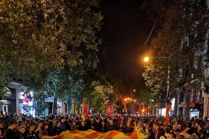 Manifestació estudiantil per la llibertat dels presos, ahir.