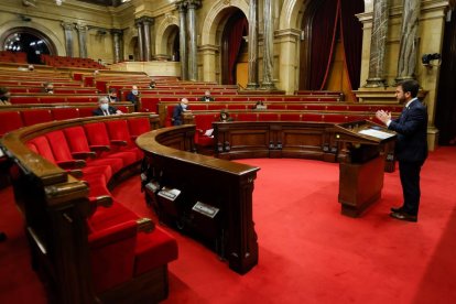 El vicepresidente del Govern, Pere Aragonés, durante su comparecencia ante la Diputación Permanente del Parlament