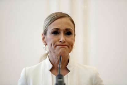 Imatge de Cristina Cifuentes el dia que va anunciar la dimissió.