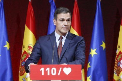 Sánchez, ahir, a la presentació de 110 mesures del seu programa.