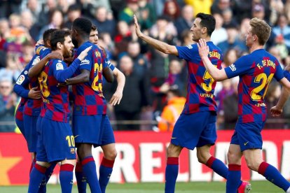 Jugadores del Barça celebran un gol en un partido de esta temporada.