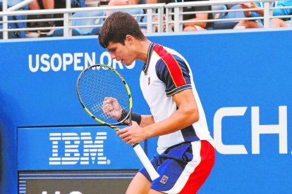 Carlos Alcaraz, durante su partido de octavos en el Open USA.