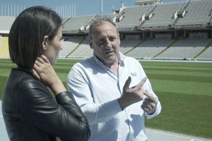 Ana Pastor amb Fermín Cacho a l’Estadi Olímpic de Barcelona.