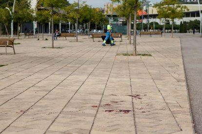 Restos de sangre en la plaza en la que sucedieron los hechos.