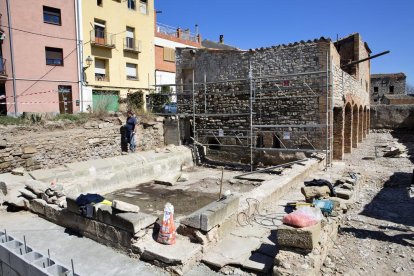 Las obras de los lavaderos de Cervera que ya han comenzado y durarán mes y medio. 