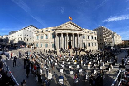 Vista general del acto institucional, con 260 personas, ante el Congreso de los Diputados.