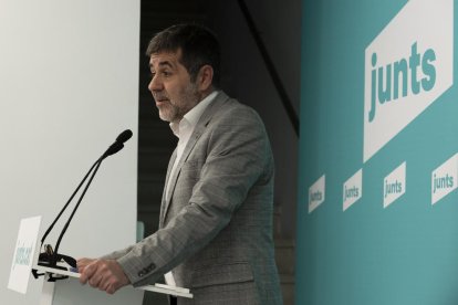 Jordi Sànchez, secretario general de JxCat, ayer, durante una rueda de prensa.