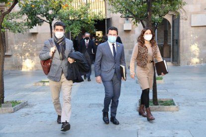 Jordi Puigneró, Pere Aragonès i Laura Vilagrà, ahir després de celebrar el Consell Executiu del Govern.