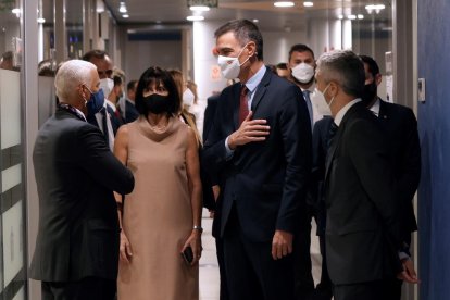 Sánchez y Marlaska, a la llegada a la reunión de la comisión.