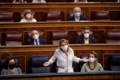 La ministra de Treball, Yolanda Díaz, ahir en una intervenció al Congrés dels Diputats.