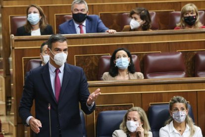 El president del Govern espanyol, Pedro Sánchez, durant la sessió de control al Congrés.