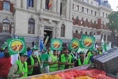 Protesta davant del ministeri d’Agricultura a Madrid, ahir.