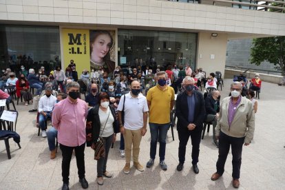 El vicepresident d’Òmnium Cultural, Marcel Mauri (tercer per l’esquerra), ahir a Lleida.