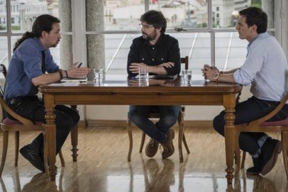 Iglesias (Podem) i Rivera (Ciutadans), amb Évole el 2016.