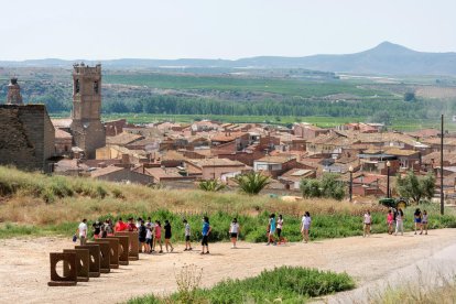 Visitantes escolares, ayer a la instalación escultórica de David Bestué en la zona del Castell de Seròs.