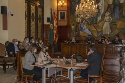 Ramon Cònsola (el primero en la fila de la izquierda) recibió elogios en su último pleno provincial.