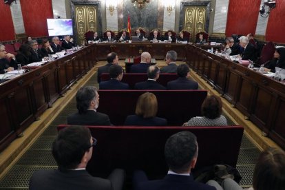 Primera sessió del judici de l’1-O al TS, el febrer del 2019.