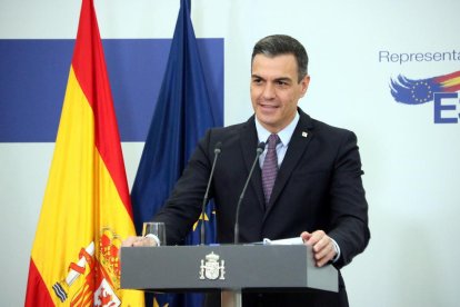 El president del govern espanyol, Pedro Sánchez, durant una roda de premsa a Brussel·les després de la cimera europea.