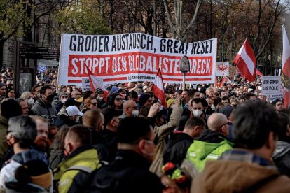 “Corona-Fake”, “Llibertat” o “Avall amb la coronadictadura”, entre els lemes a la protesta a Viena.