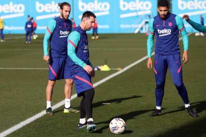 Messi, durant l’entrenament d’ahir.