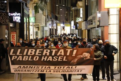 Imatge de la manifestació en suport de Hasél a Lleida.