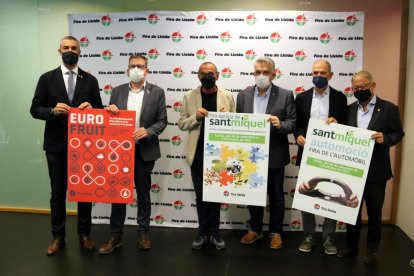 Bernat Solé, Joan Talarn, Miquel Pueyo, Jaume Saltó, Oriol Oró y Paco Cerdà, durante la presentación de la 67.ª Fira de Sant Miquel de Lleida