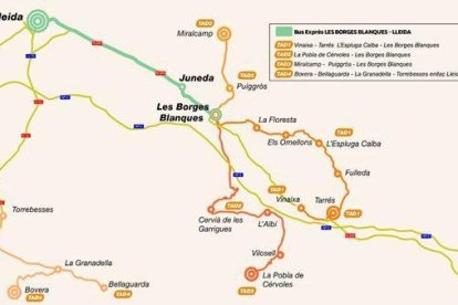 Mapa de las nuevas líneas de bus en Les Garrigues.