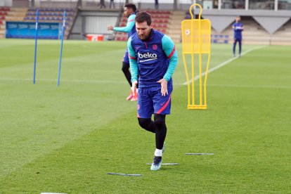 Leo Messi, ahir durant la sessió d’entrenament.