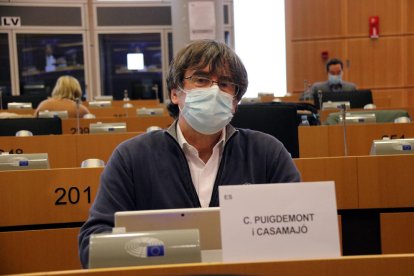 Puigdemont, ahir en una comissió de l’Eurocambra a Brussel·les.