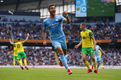 El davanter Ferran Torres, nou jugador del Barça, durant un partit amb el Manchester City.