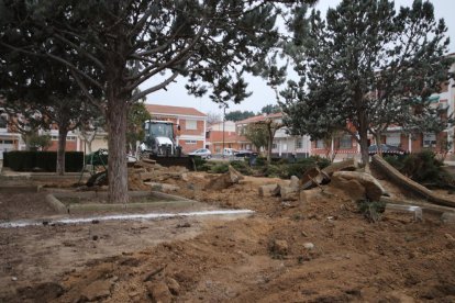 Les obres per a la renovació de la plaça U de Mequinensa.