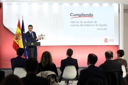 El presidente del Gobierno, Pedro Sánchez, ayer durante la presentación del informe de rendición de cuentas de 2021.