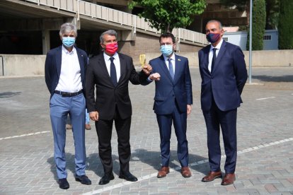 Argimon, Laporta y Aragonès ayer en el Camp Nou.