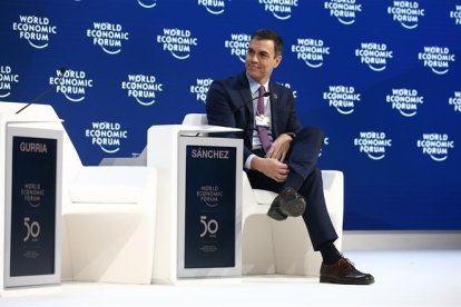 El presidente Pedro Sánchez durante su intervención en Davos.