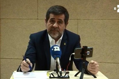 Jordi Sànchez, en un moment de la seua roda de premsa des de Soto del Real.