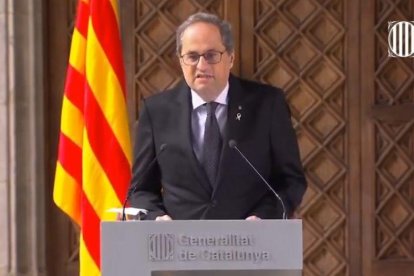 El presidente de la Generalitat, Quim Torra, en un momento de su declaración institucional.