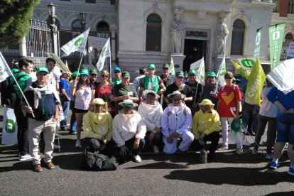 Los manifestantes de Lleida, entre ellos varios apicultores, ayer en Madrid.