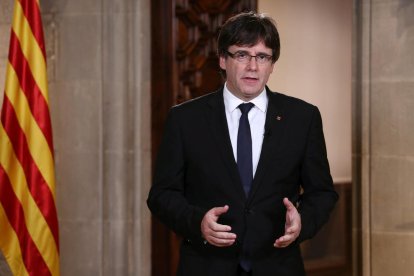 Puigdemont, ayer durante su mensaje institucional.